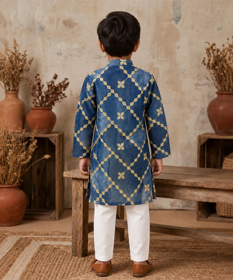 Devils N Angels Boys Blue Embroidered Kurta Pyjama Set Festive Wear 1–11 Years | Jaipur