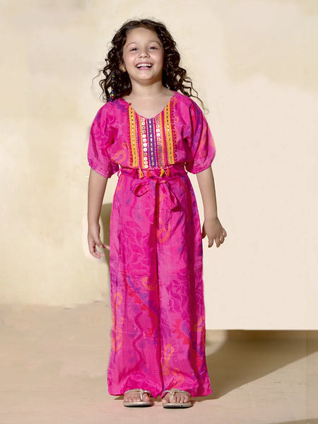 Festive pink Ethnic jumpsuit for Kids
