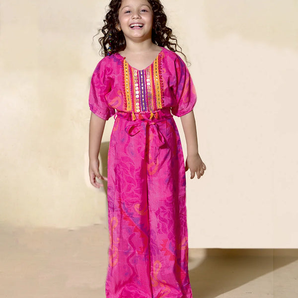 Festive pink Ethnic jumpsuit for Kids
