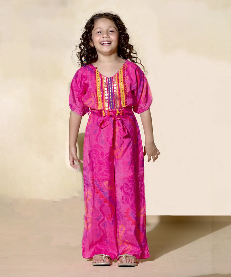 Festive pink Ethnic jumpsuit for Kids