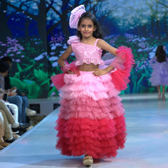 Ombre pink ruffled lehenga for girls with sequin choli, readymade lehenga for kids in Jaipur