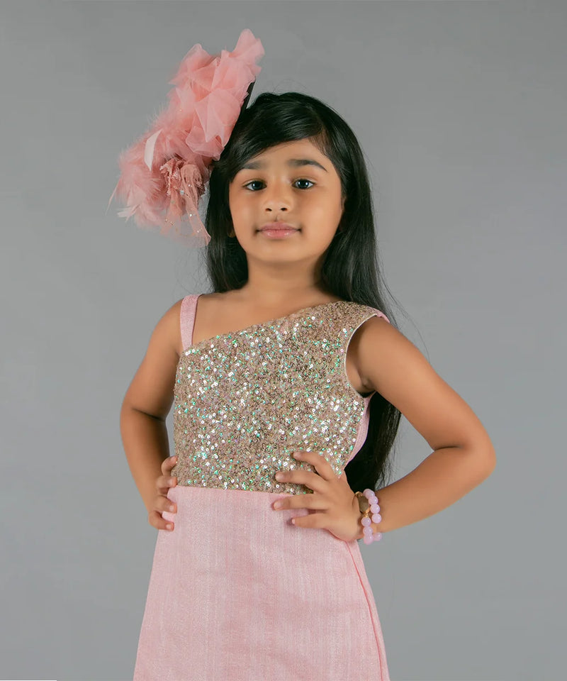 pink shimmery full length gown for baby girl 