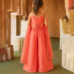Stylish orange party wear sharara set for girls.