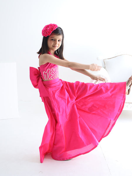 designer neon pink co-ord set for girls 