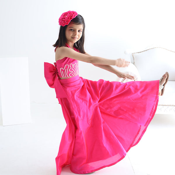 designer neon pink co-ord set for girls 