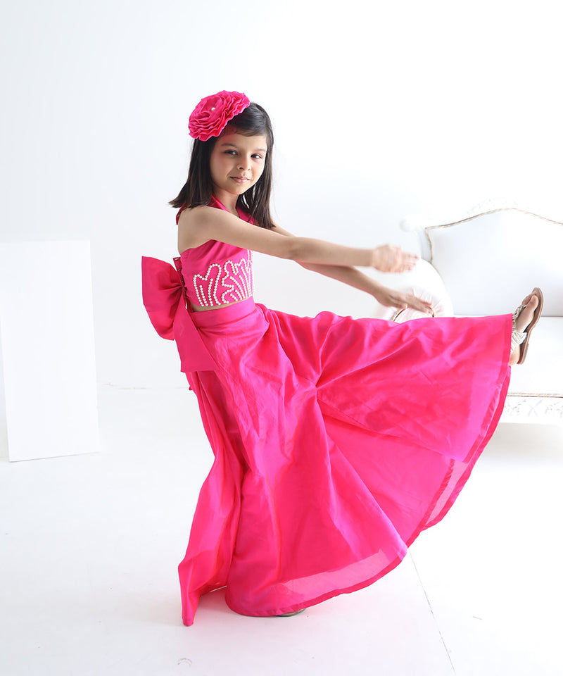 designer neon pink co-ord set for girls 