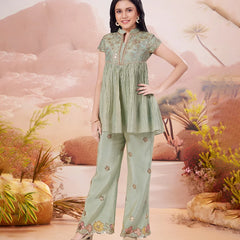 Pista green palazzo set for girls, readymade lehenga for kids in Jaipur, wedding wear