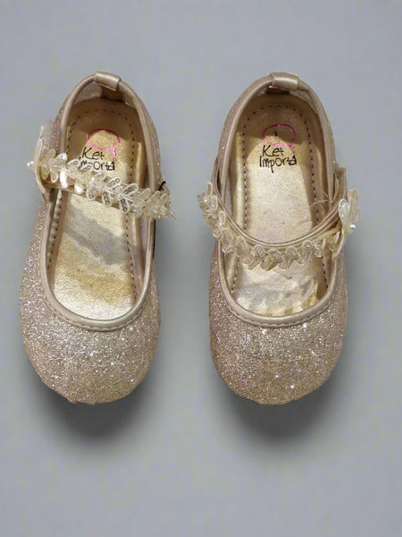 Kids' Sparkling Gold Party Shoes with Butterfly Strap – Jaipur