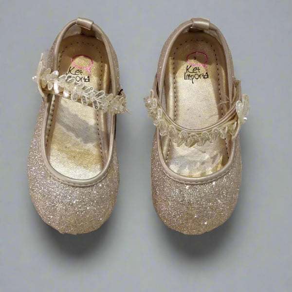 Kids' Sparkling Gold Party Shoes with Butterfly Strap – Jaipur