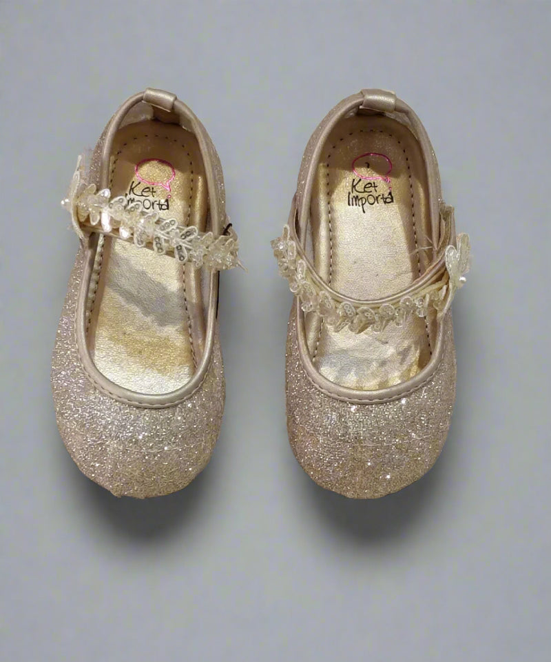 Kids' Sparkling Gold Party Shoes with Butterfly Strap – Jaipur