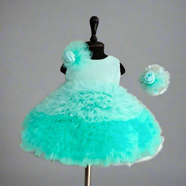 Elegant sea-blue birthday dress for girls, branded children clothing Jaipur