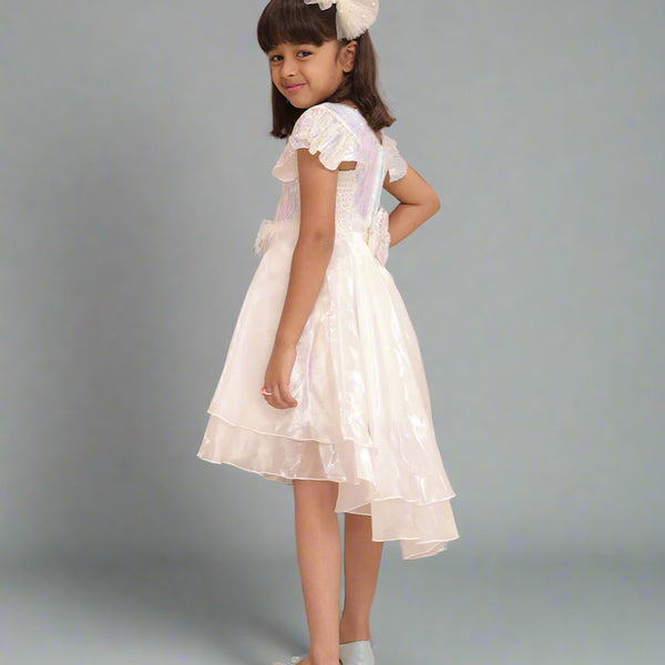 V-neck white birthday frock for girls, Jaipur kids wear boutique