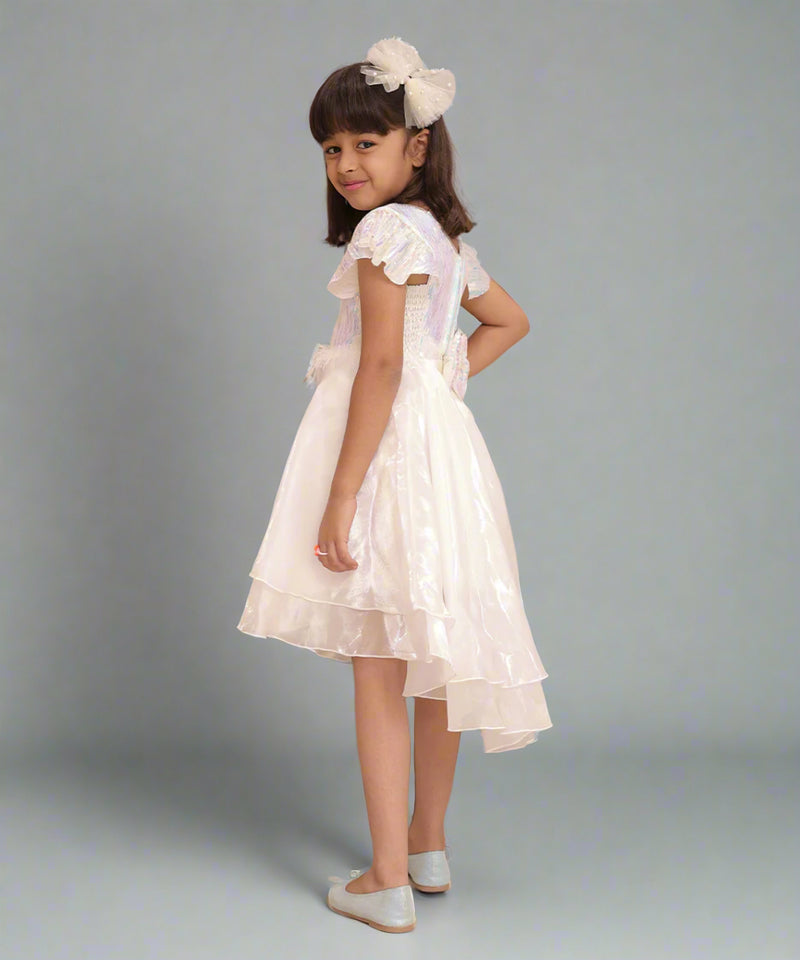V-neck white birthday frock for girls, Jaipur kids wear boutique