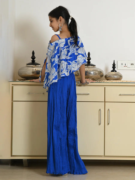 Party wear royal blue palazzo set for girls with flowy pants, Jaipur
