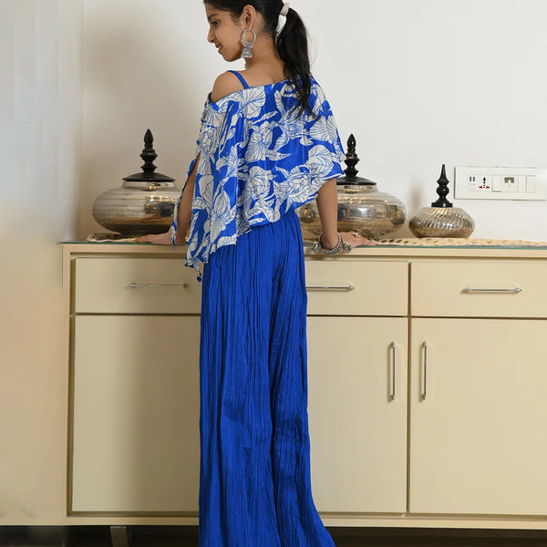 Party wear royal blue palazzo set for girls with flowy pants, Jaipur