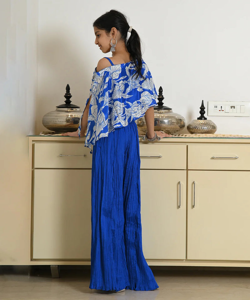 Party wear royal blue palazzo set for girls with flowy pants, Jaipur