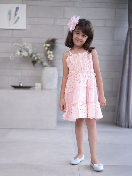 Tiered pink birthday frock for girls, Jaipur kids wear boutique