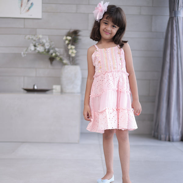 Tiered pink birthday frock for girls, Jaipur kids wear boutique