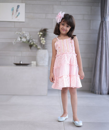 Tiered pink birthday frock for girls, Jaipur kids wear boutique