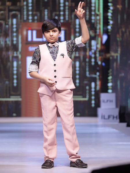 wedding wear pink waist coat suit set for boys 