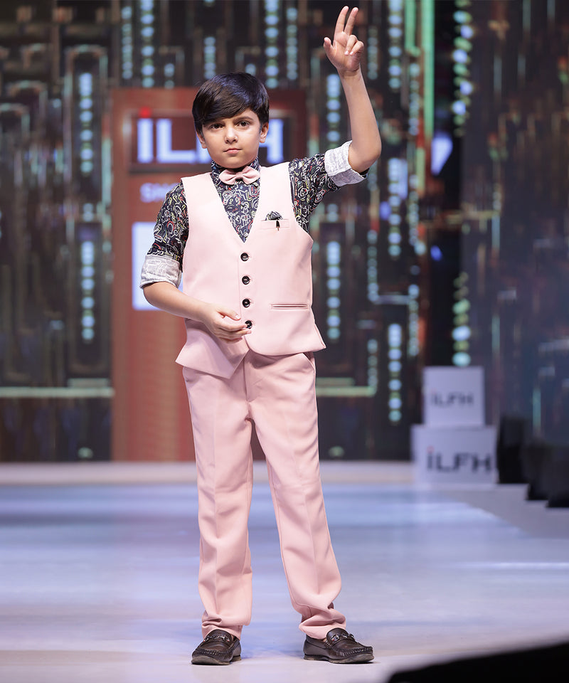 wedding wear pink waist coat suit set for boys 