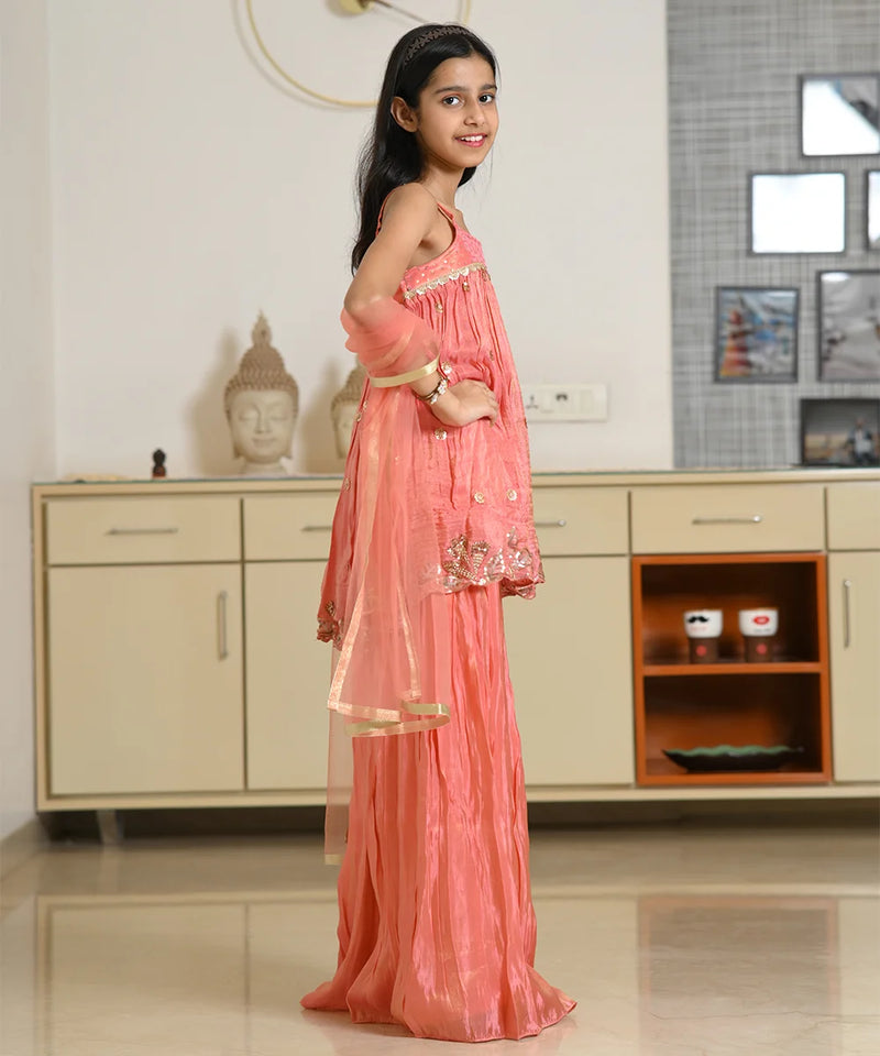 Peach Sharara Set for Girls – Graceful & Festive