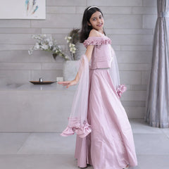 party wear onion pink floral blouse with lehenga & net dupatta for girls 