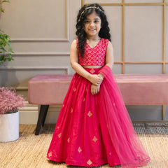 Rani Pink Crop Top Lehenga for Girls | Wedding Lehenga for Kids Jaipur
