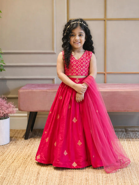 Rani Pink Crop Top Lehenga for Girls | Wedding Lehenga for Kids Jaipur