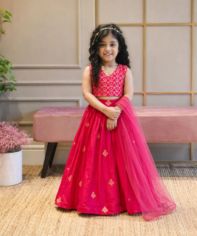 Rani Pink Crop Top Lehenga for Girls | Wedding Lehenga for Kids Jaipur