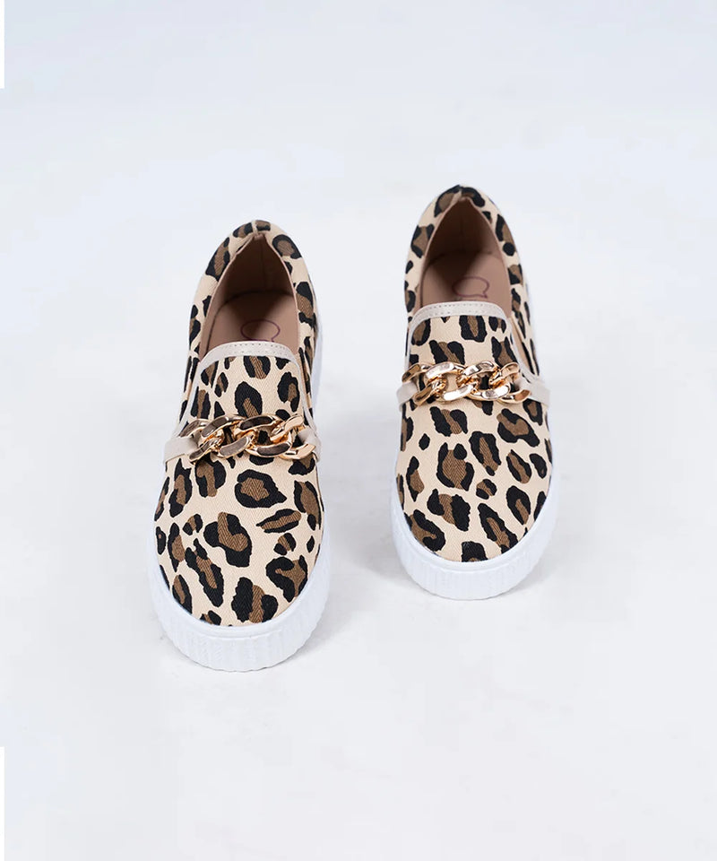 Kids' animal print fashion sneakers for girls featuring gold accent and white sole, Jaipur