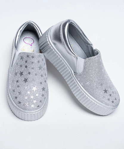 Girls' Silver Glitter Star Slip-On Sneakers (Ages 1–8) – Jaipur