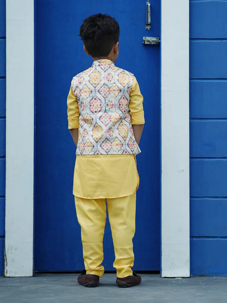 Designer infant boys Jaipur kurta pyjama, yellow Nehru jacket festive style