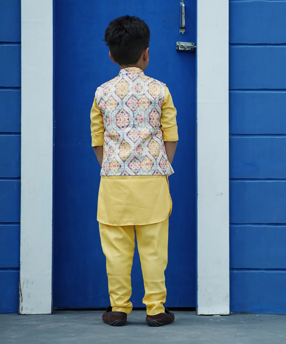 Designer infant boys Jaipur kurta pyjama, yellow Nehru jacket festive style
