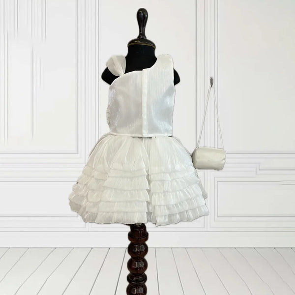 back view of white floral skirt top set