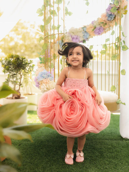 peach designer frock for baby girls