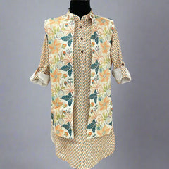 Peach Coloured Self-Printed Kurta Pajama Set for Boys for Weddings