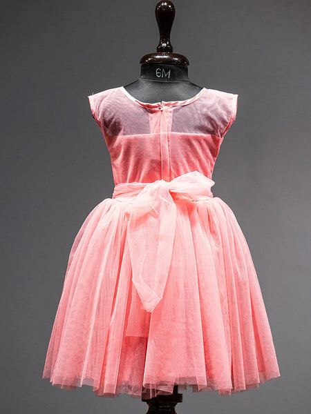 back view of peach frock for baby girls 