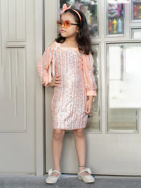 party wear pink shimmer dress for girls 