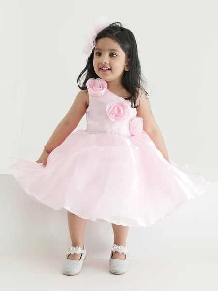 Baby pink frock for girls, one-shoulder floral dress, perfect for birthdays in Jaipur