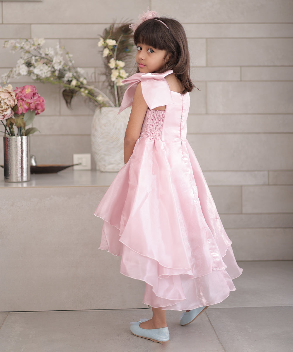 Buy designer pink birthday frock for girls online, Jaipur kidswear boutique