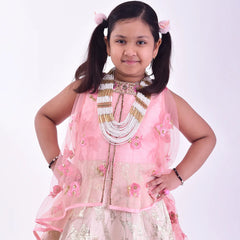 beautiful pink & cream gown with floral work for girls 