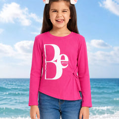 Girls' neon pink full sleeve crop top, front view, party wear by Devils N Angels Jaipur