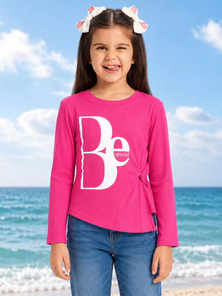 Girls' neon pink full sleeve crop top, front view, party wear by Devils N Angels Jaipur