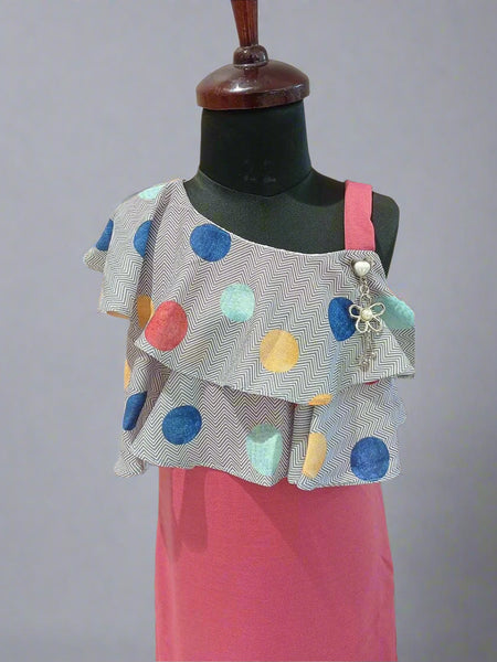 casual wear one shoulder pink dress for girls 