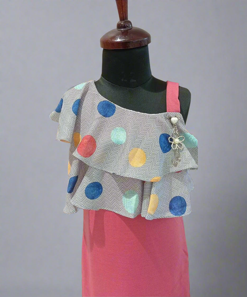 casual wear one shoulder pink dress for girls 