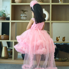 Pink party wear frock for baby girls, sequin detailing and fabric belt, Jaipur