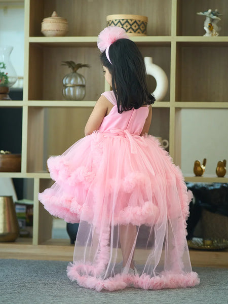 Pink party wear frock for baby girls, sequin detailing and fabric belt, Jaipur