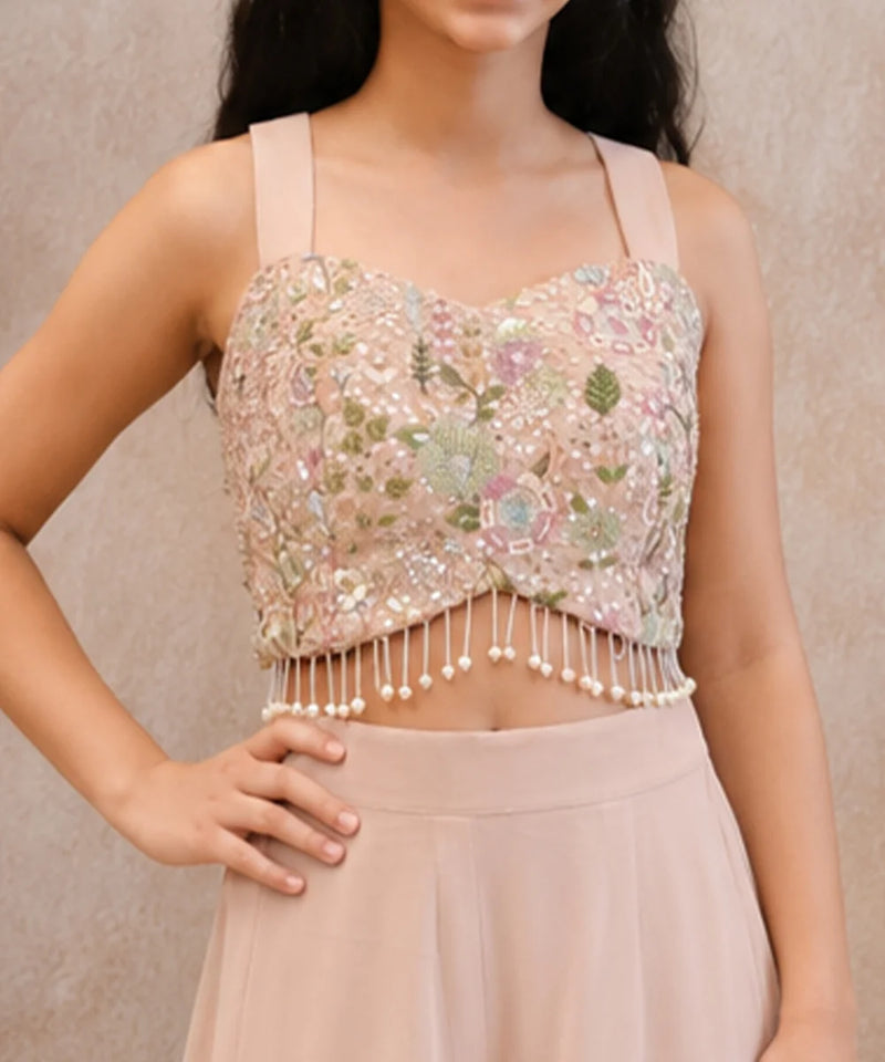 Devils N Angels Peach Embroidered Shrug Sharara Set for Girls 11–14 Years