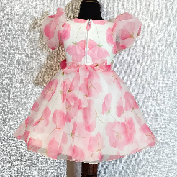 Pretty pink flower print party frock for baby girls, best kidswear shop Jaipur